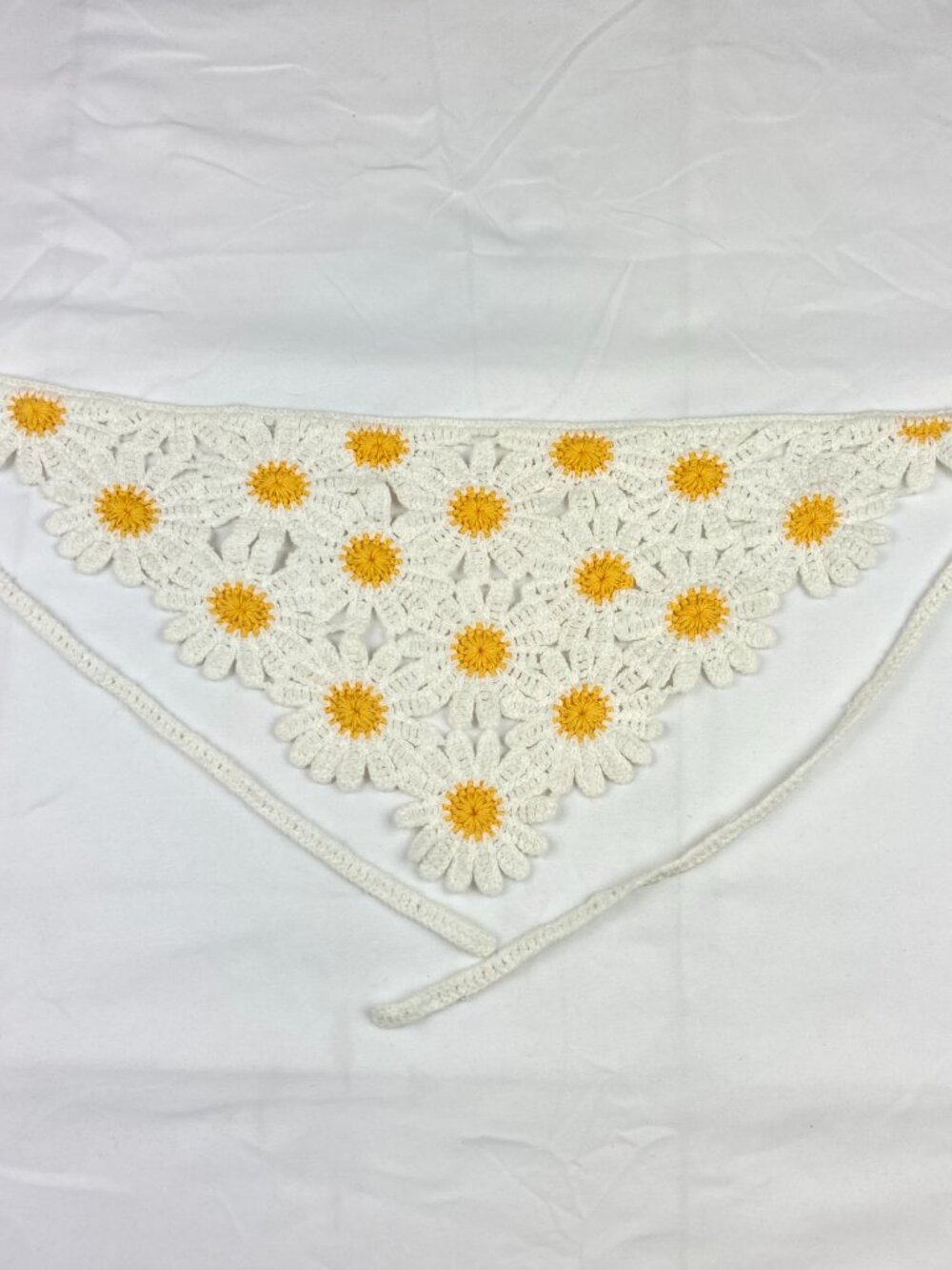 Crochet White & Yellow Daisy Head Scarf Half Bandana Summer Boho Festival - Picture 4 of 8